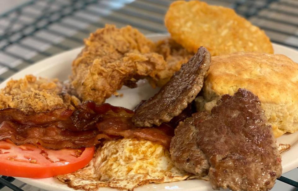 Chef Brad Ball serves up a farm-to-table breakfast with local eggs and sausage at The Sea Biscuit Café in 3370 Stone Chimney Road in the Supply, N.C.