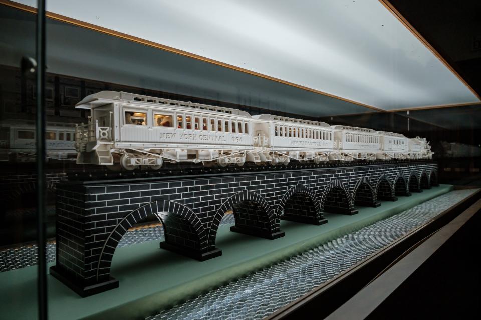 The New York Central 664 is a train carved out of ivory by Ernest Warther, currently on display in the Ernest Warther Museum & Gardens, Tuesday, July 11 in New Philadelphia.