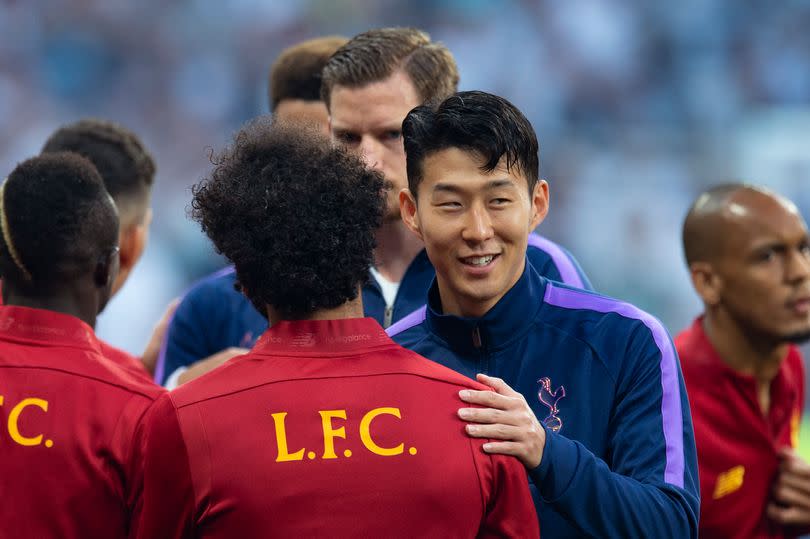 Son Heung-Min Son and Mohamed Salah before the Champions League final in 2019.