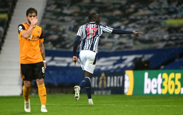 Mbaye Diagne celebrates West Brom's equaliser