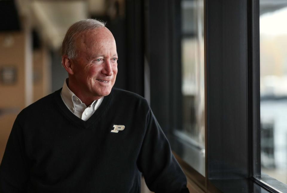 Purdue University president Mitch Daniels is seen during an interview with IndyStar in 2019. Daniels is leading the charge for Purdue and Duke Energy to study the feasibility of using nuclear energy to meet the university's future energy needs.