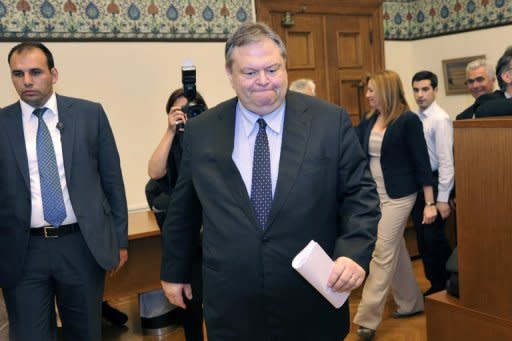 Greek socialist leader Evangelos Venizelos arrives for a televised address at the Greek parliament in Athens May 11. Greece's president was set Saturday to call last-ditch talks in a bid to forge an emergency unity government and avoid fresh elections, after the main parties failed to form a working coalition