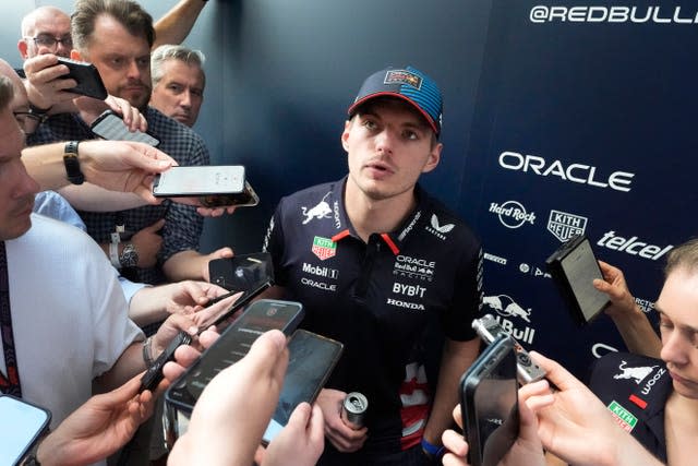 Max Verstappen speaks to reporters in Miami 