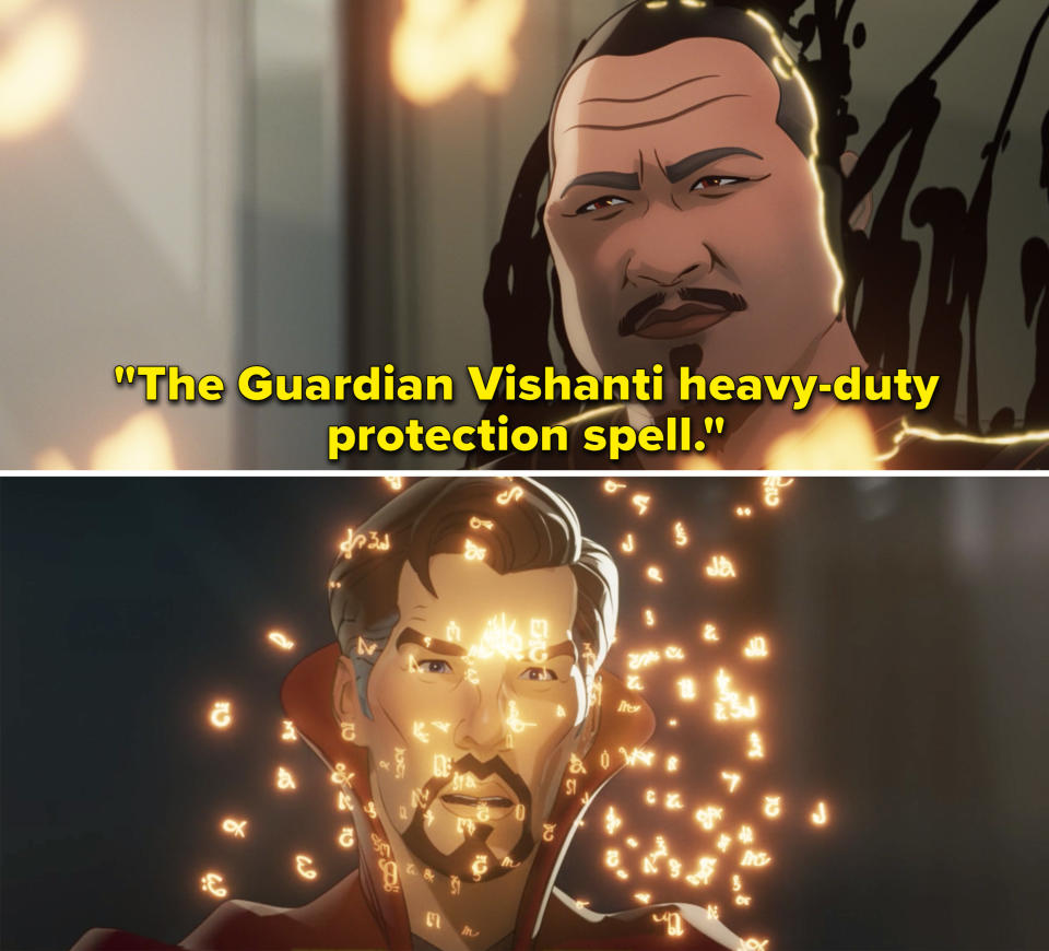 Wong saying, "The Guardian Vishanti heavy-duty protection spell"