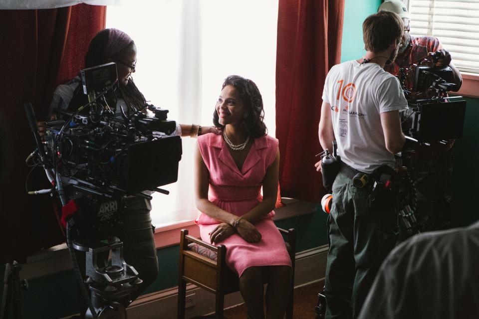 Left to right: Director/Executive Producer Ava DuVernay discusses a scene with Carmen Ejogo (as Coretta Scott King) on the set of &#x00201c;Selma.&#x00201d; Atsushi Nishijima, Paramount Pictures (courtesy)