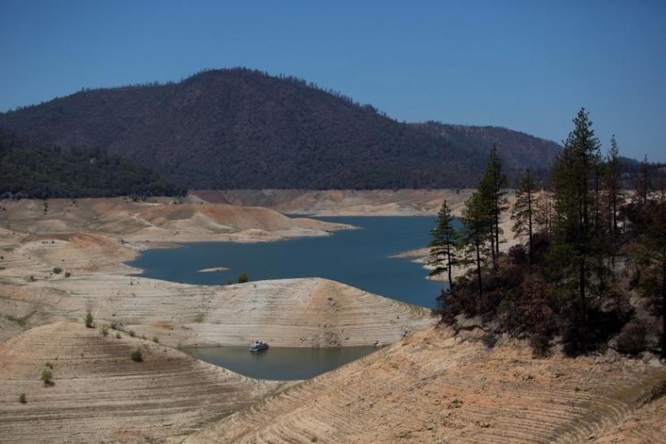 Lake Oroville in California, the state’s second largest reservoir, sits at 35% capacity on 16 June.