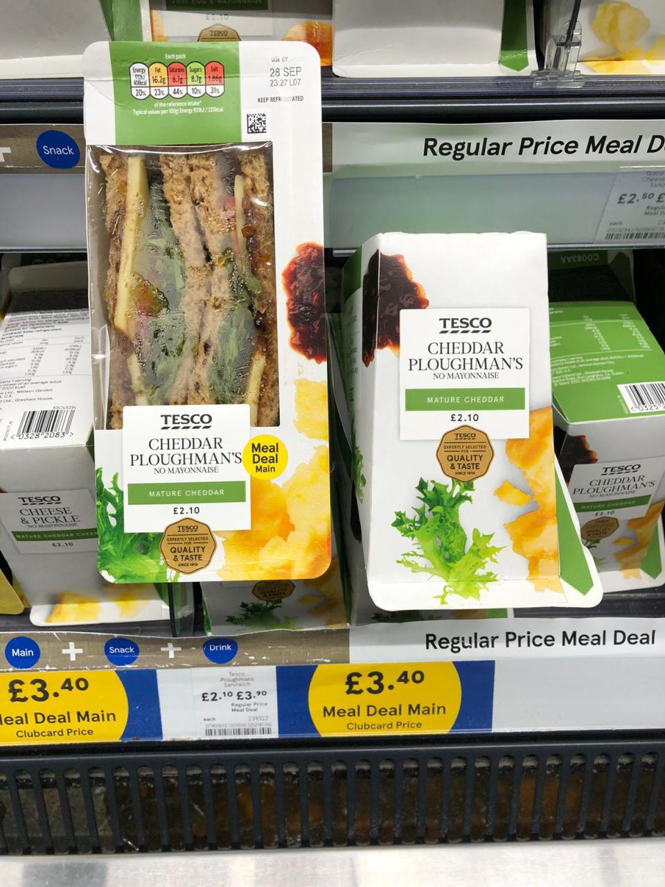 A ploughman’s sandwich costs £2.10 at Tesco or £3.90 as part of a meal deal including snack and drink without a clubcard (The Independent)