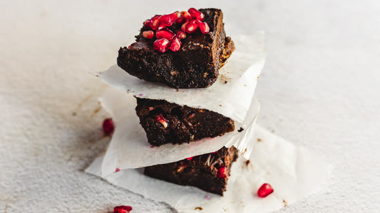 Stack of pomegranate brownies