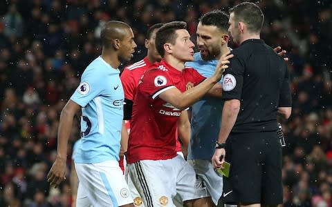 Ander Herrera looks stunned at his booking - Credit: GETTY IMAGES