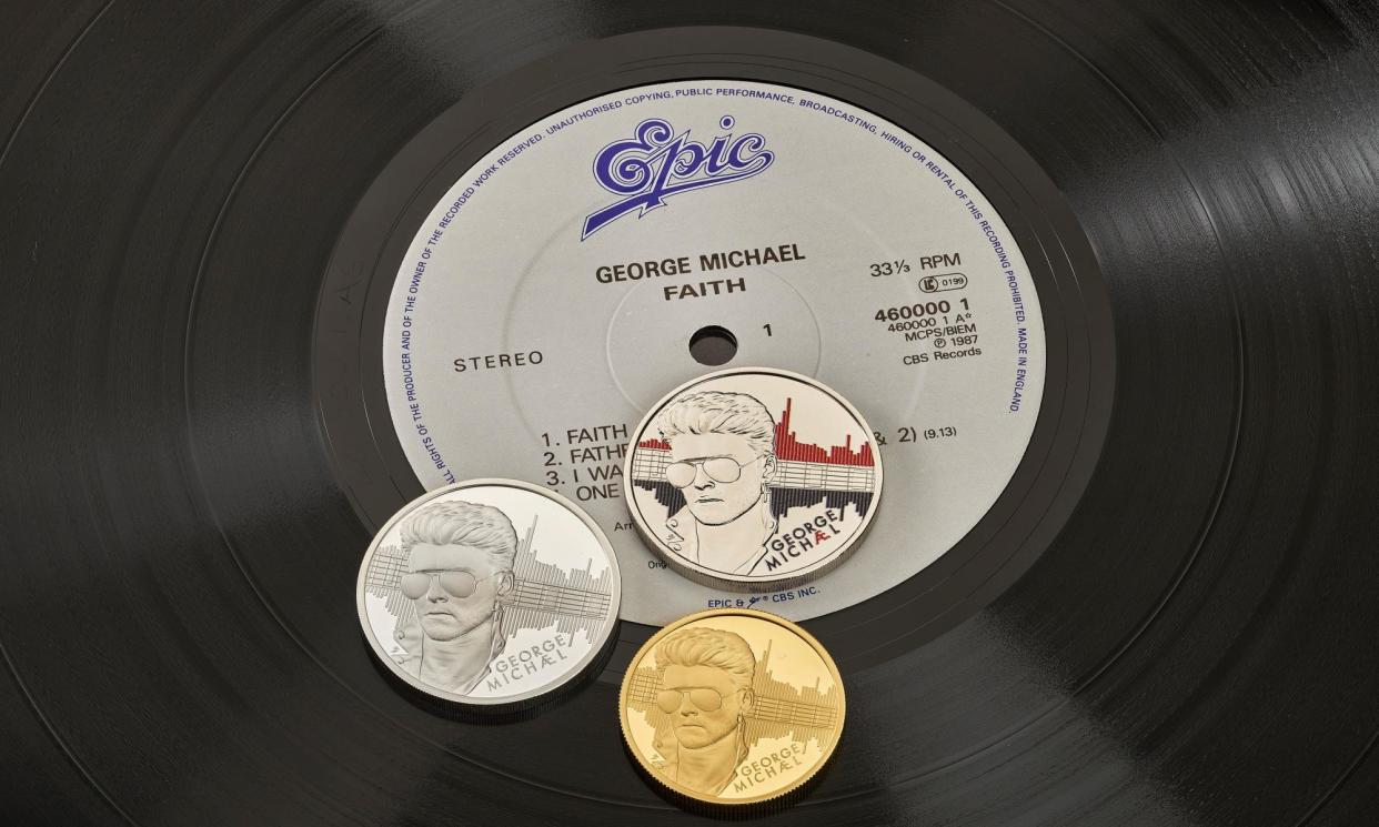 <span>The Royal Mint’s commemorative George Michael coins.</span><span>Photograph: The Royal Mint/PA</span>