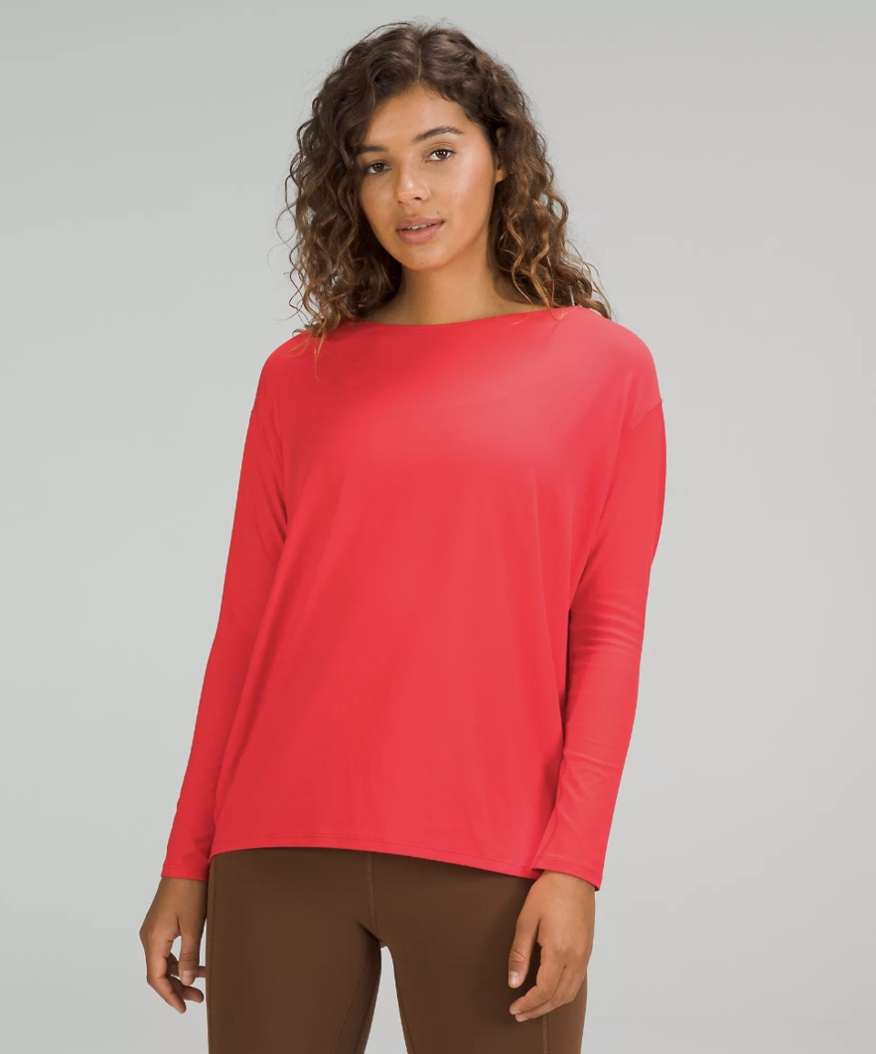 Lululemon Back in Action Long Sleeve Shirt in love red (Photo via Lululemon)