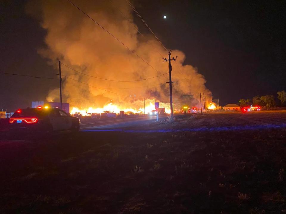 Fire at a pallet yard in Fresno, California on Saturday, June 22, 2024.