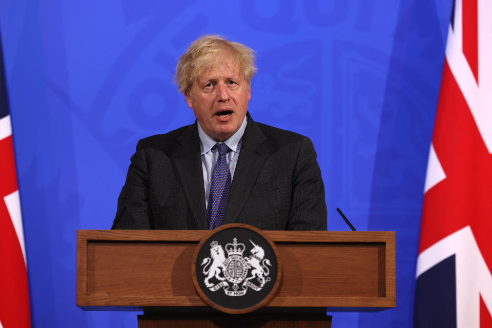 Prime Minister Boris Johnson, during a media briefing in Downing Street, London, on coronavirus (Covid-19). Picture date: Monday June 14, 2021.