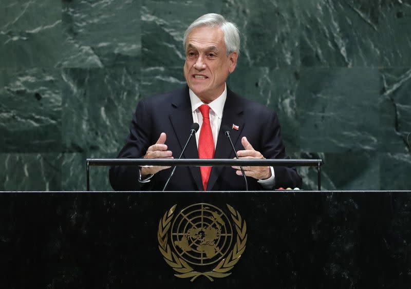 Chile's President Sebastian Pinera addresses the 74th session of the United Nations General Assembly at U.N. headquarters in New York City, New York, U.S.