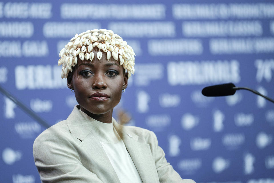 The president of the International Jury Lupita Nyong'o attends a news conference at the opening day of International Film Festival, Berlinale, in Berlin, Thursday, Feb. 15, 2024. The 74th edition of the festival will run until Sunday, Feb. 25, 2024 at the German capital. (AP Photo/Ebrahim Noroozi)
