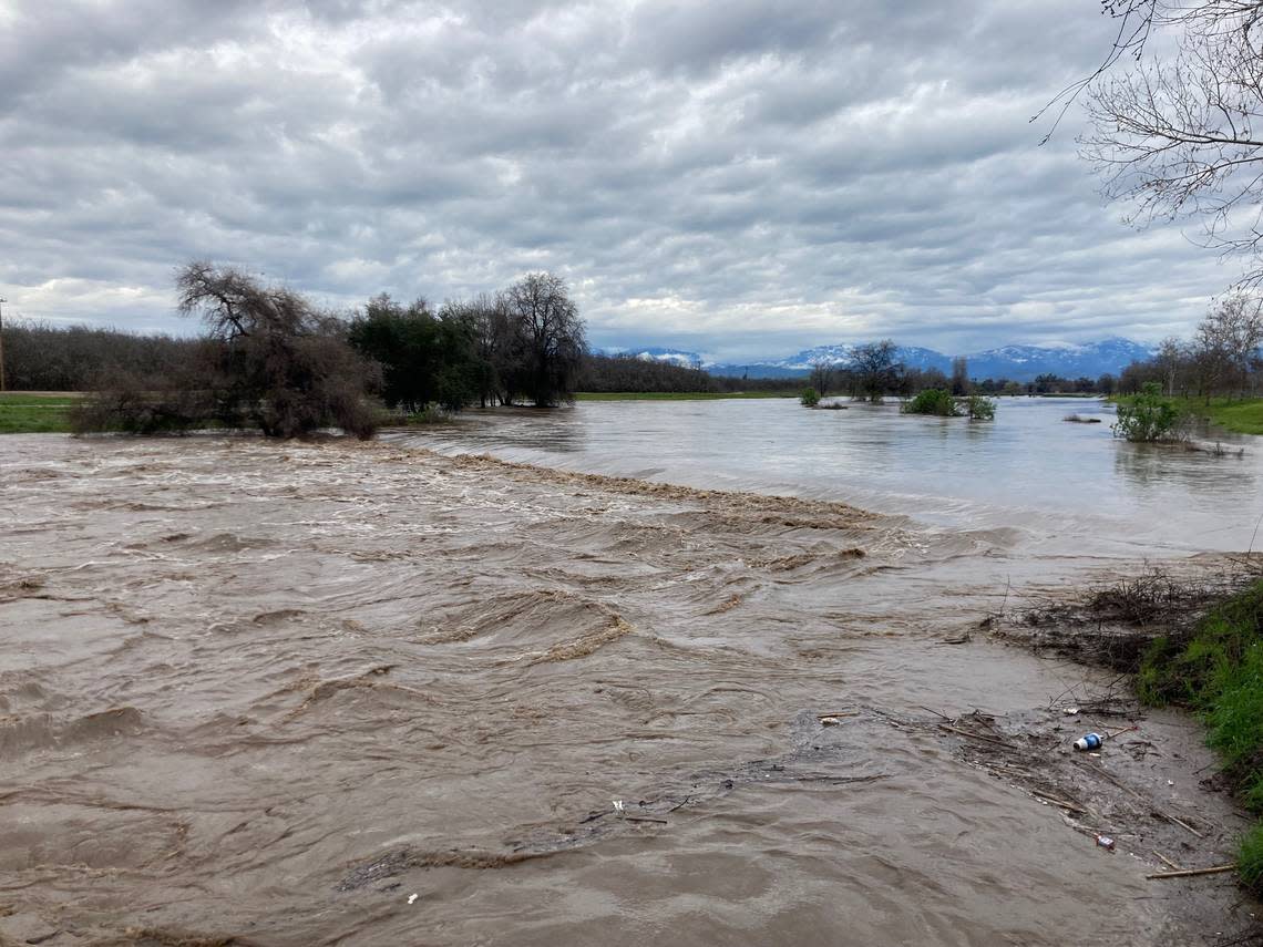 St John’s River in Visalia, California looking east toward Sierra Nevada on Friday, March 10, 2023.