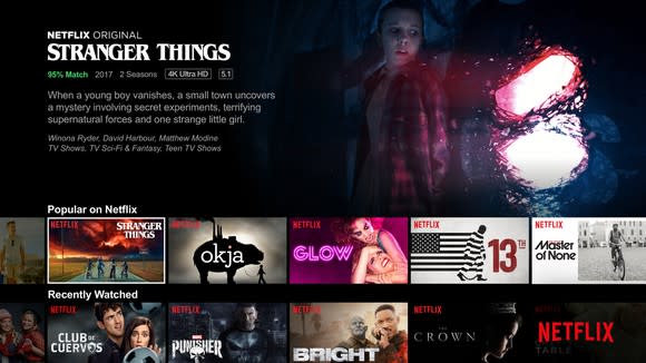 Netflix landing page highlighting its hit series Stranger Things.