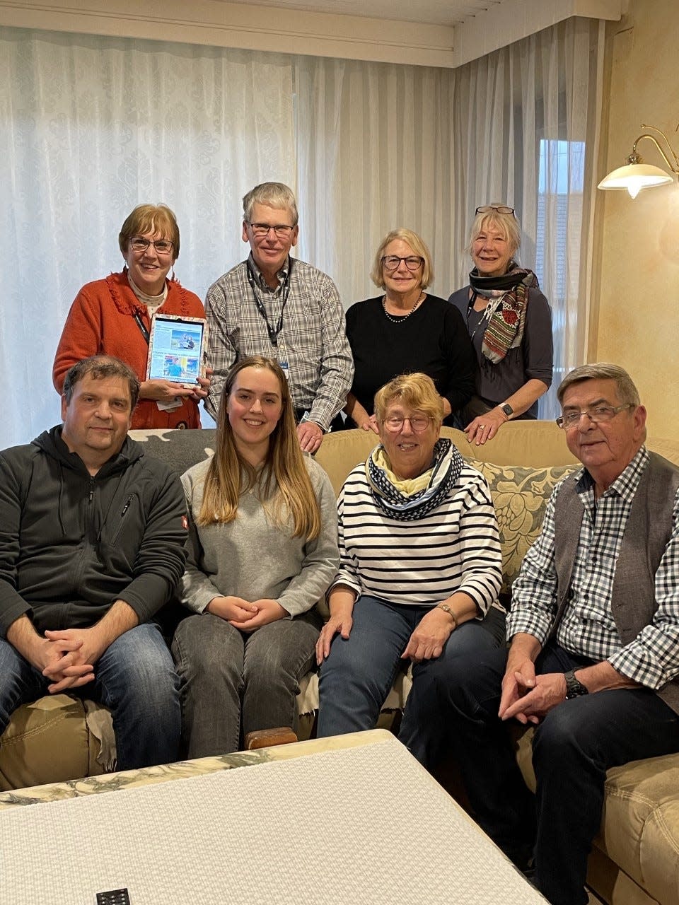 GERMANY
Standing, from left: Linda and Bob Wead of Worthington, Marilee Gallagher of Cleveland and Mary Beth Gallagher of Upper Arlington enjoy a home visit with hosts Waltraud and Wolfgang, their son Stefan and their granddaughter Lucy (all seated) near Wertheim, Germany. Grand Circle Travel includes home visits with their tours, and these interactions with locals are always favorite events. Our advice is to spend time with locals to learn about life in other countries.