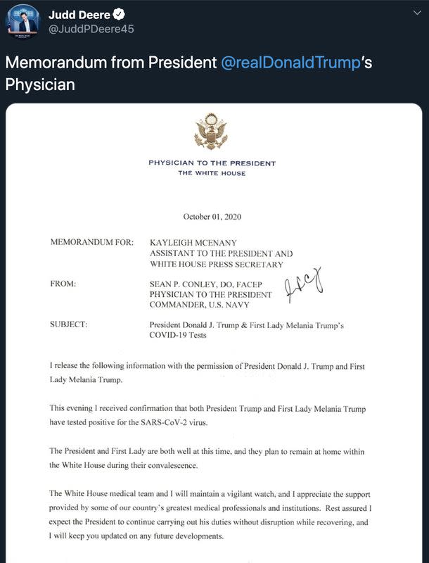 Memorandum from U.S. President Donald Trump's physician