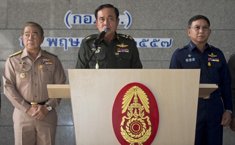 Thai military chiefs hold a press conference at the Army Club in Bangkok, May 20, 2014