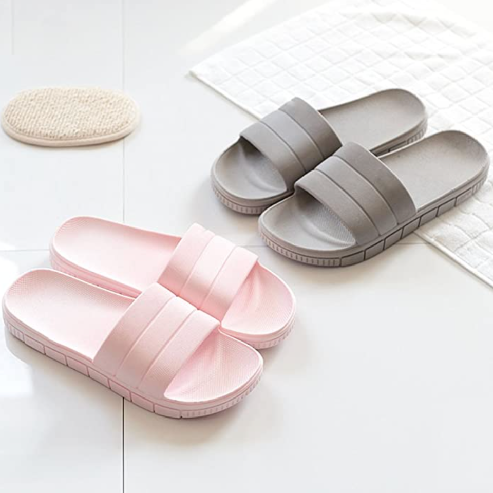 Fly Hawk Shower Slides in Pink and Grey (Photo via Amazon)