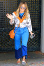 <p>You have to give Hillary Duff props for this outfit's next level colorblocked coordination; it also requires a certain level of dedication to felines and a fearlessness in the face of flood-length pants that not all of us possess.</p>