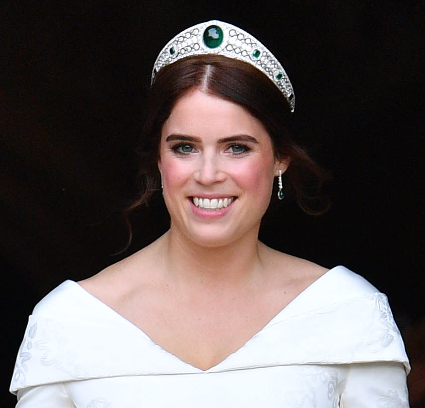 Princess Eugenie chose a stunning emerald tiara for her wedding day in October 2018. Photo: Getty