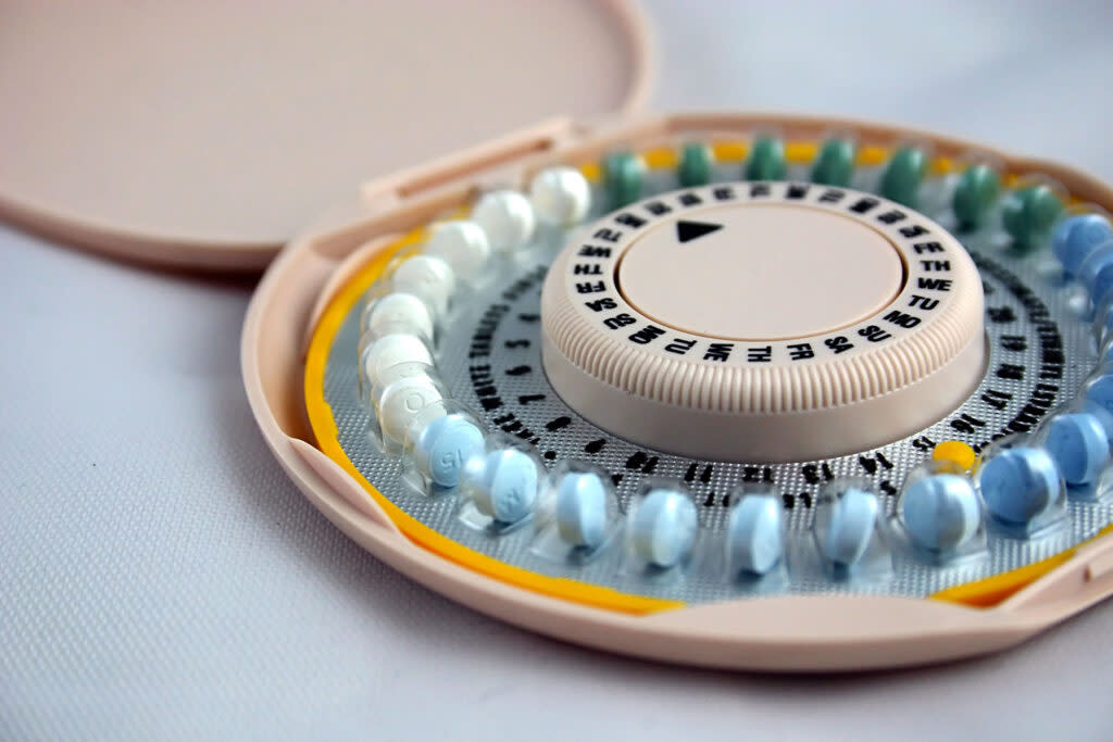 A closeup photo of a package of birth control pills