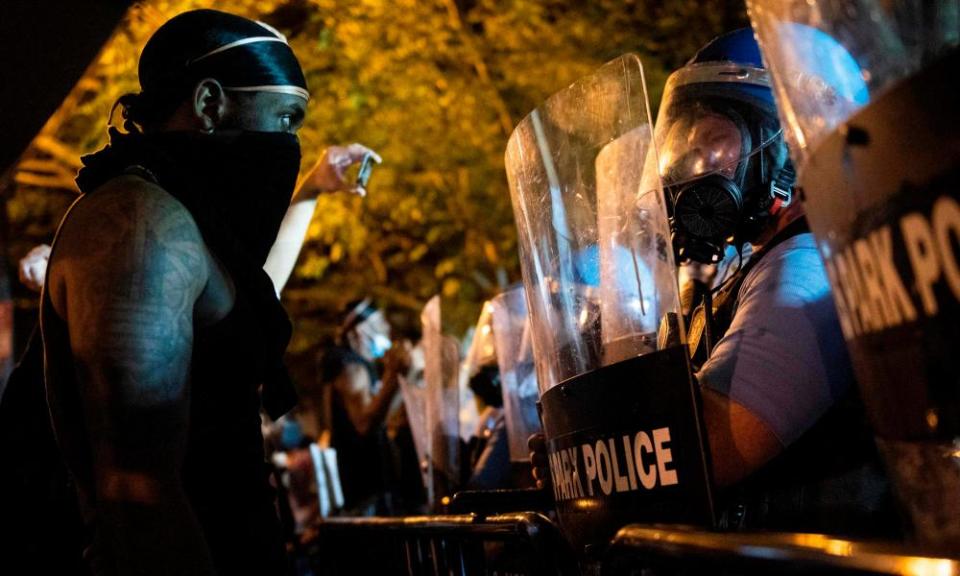 Military Police face off with protesters across from the White House on May 30, 2020 in Washington DC.