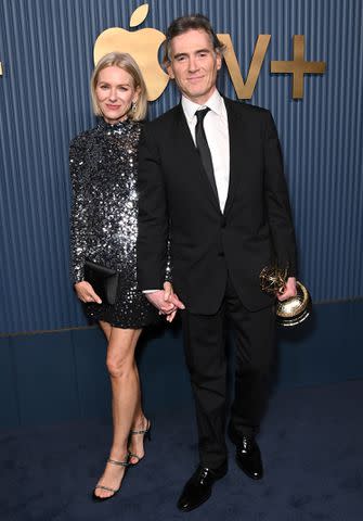 <p>Jon Kopaloff/Getty </p> Naomi Watts and Billy Crudup attend the Apple TV + Primetime Emmy Party