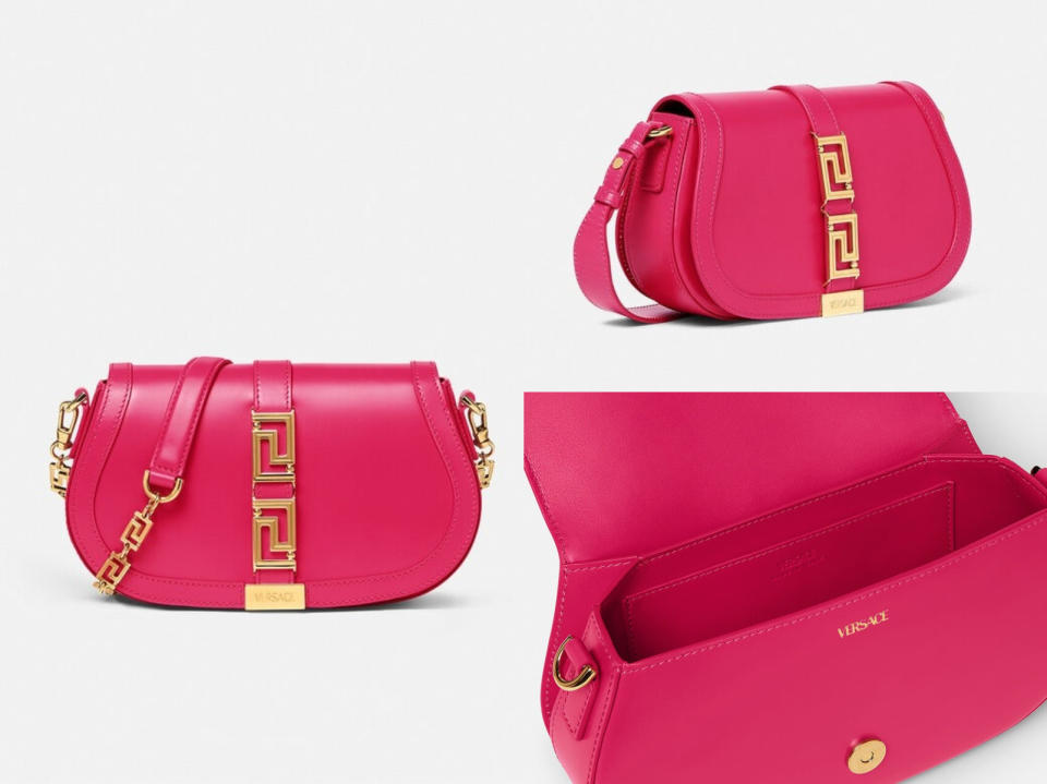 「芭比粉Barbiecore」精品包：Versace Greca Goddess艷粉紅色肩背包，NT$94,000！圖片來源：Versace