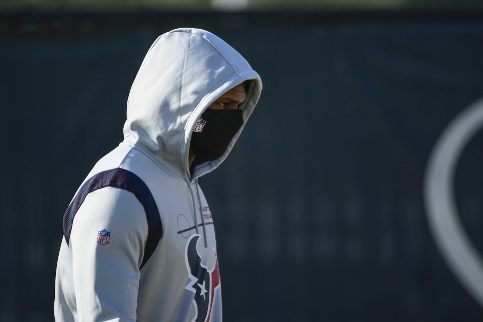 Houston Texans quarterback Deshaun Watson arrives to NFL football practice Wednesday, July 28, 2021, in Houston. (AP Photo/Justin Rex)