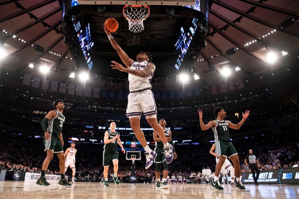 Keyontae Johnson puts in a layup during Kansas State's Sweet 16 win at Madison Square Garden.