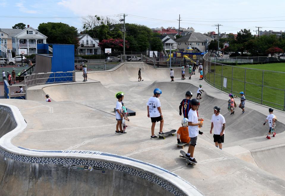 Skaters of all ability levels joined VU Skate Shop for a camp to learn skills and improve on existing skate skills at the Ocean Bowl Skate Park Wednesday, Aug. 16, 2023, in Ocean City, Maryland.