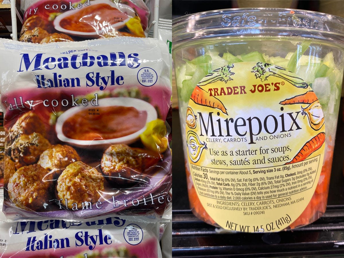 Trader Joe's Italian-style meatballs; Trader Joe's mirepoix