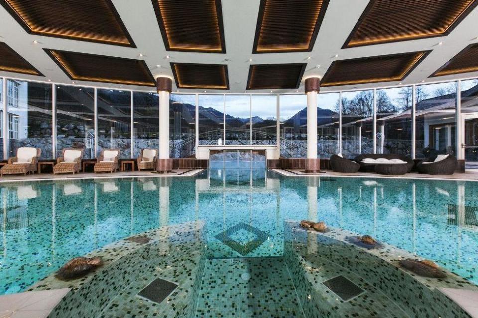 The indoor pool at the Grand Alps Spa