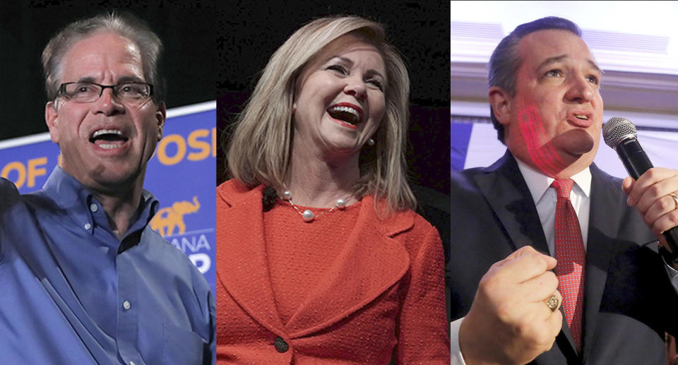 GOP Senate victors Mike Braun of Indiana, Marsha Blackburn of Tennessee and Ted Cruz of Texas. (Photos: Jim Young/Getty Images, Alex Wong/Getty Images, Cathal Mcnaughton/Reuters)