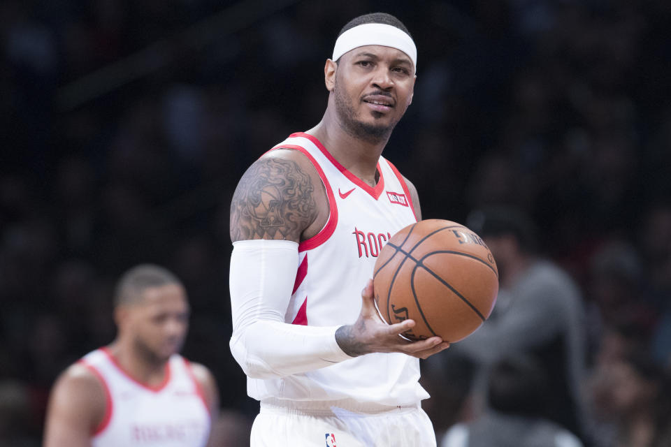 Carmelo Anthony reportedly will not face his former team this weekend. (AP Photo/Mary Altaffer, File)