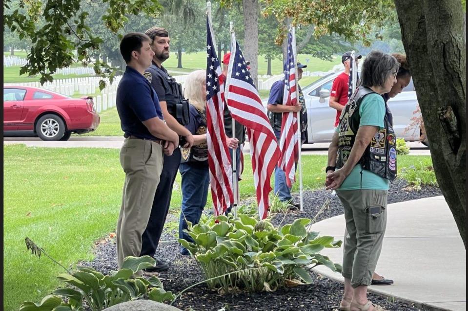 Dozens of people attended the funeral of local Marine veteran James Brooks at the Dayton National Cemetery Thursday. Brooks died at the Dayton VA recently, but had no known family members. (Xavier Hershovitz/Staff)