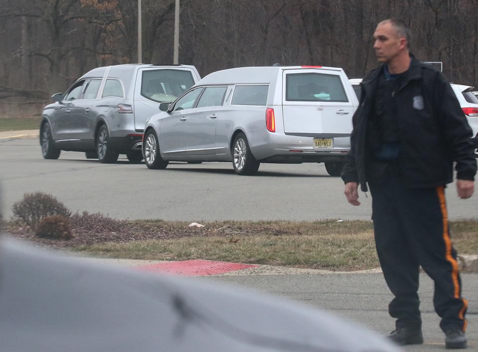 Two separate hearses carried the bodies of Kellie and Anthony Ventricelli after a funeral at St. Therese Church in Roxbury on Friday. Morris County authorities said Peter Ventricelli killed his wife and 15-year-old son on March 7 before taking his own life.