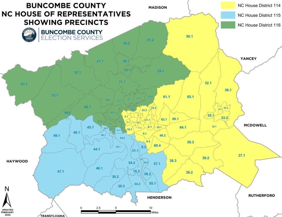 A map shows Buncombe County's current legislative districts.