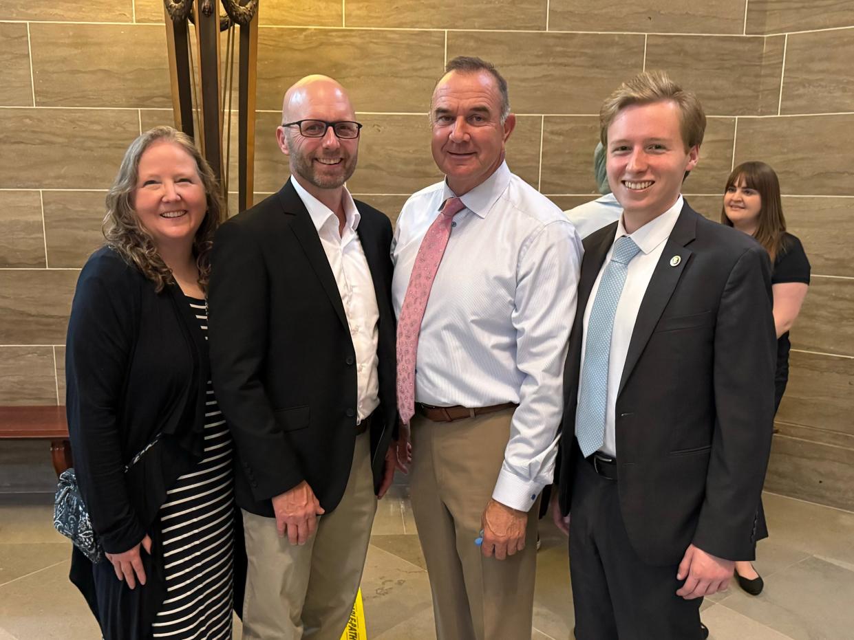 Lt. Gov. Mike Kehoe with Kari and Jack Cooper and their son, Bradley Cooper, who served as the student member of Missouri State University's Board of Governors during the 2023-24 year.