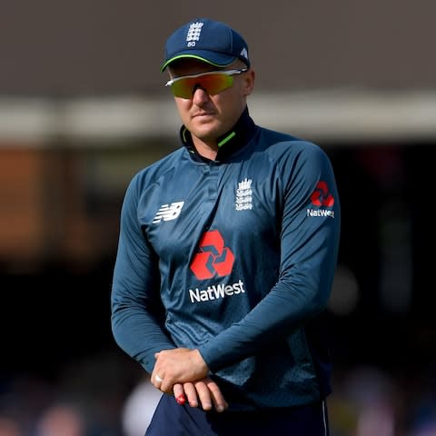 England fielder Jason Roy leaves the field with a bloodied finger after diving at the ball during the 2nd ODI Royal London One Day International match between England and India at Lord's - Credit: Stu Forster/Getty Images