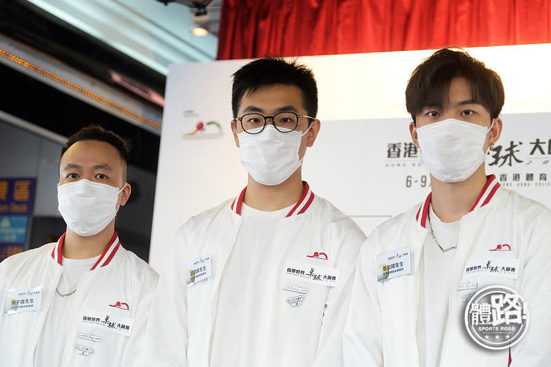 鄭宇喬、譚潤峰及張家瑋（左起）三名香港桌球運動員亦有出席記者會。