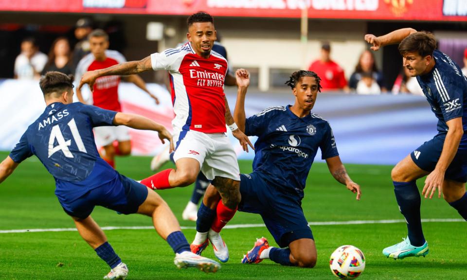 <span>Leny Yoro (second right) in action during the friendly defeat against Arsenal.</span><span>Photograph: Ringo Chiu/Zuma Press Wire/Shutterstock</span>