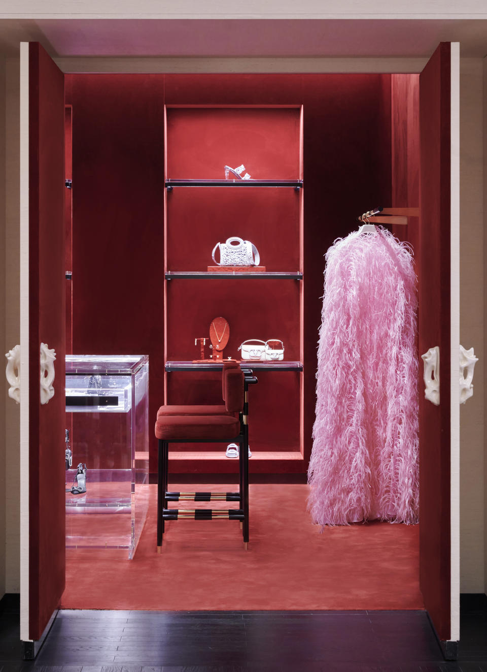The red room at the Valentino store on Avenue Montaigne.