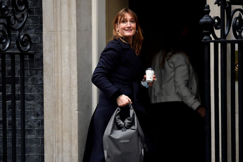 FILE PHOTO: British Prime Minister Boris Johnson's press secretary, Allegra Stratton, arrives at Downing Street in London