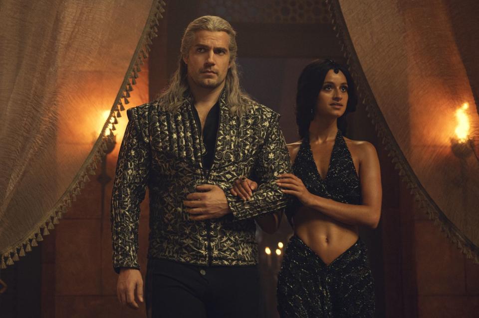 henry cavill and anya chalotra in the witcher, season 3
