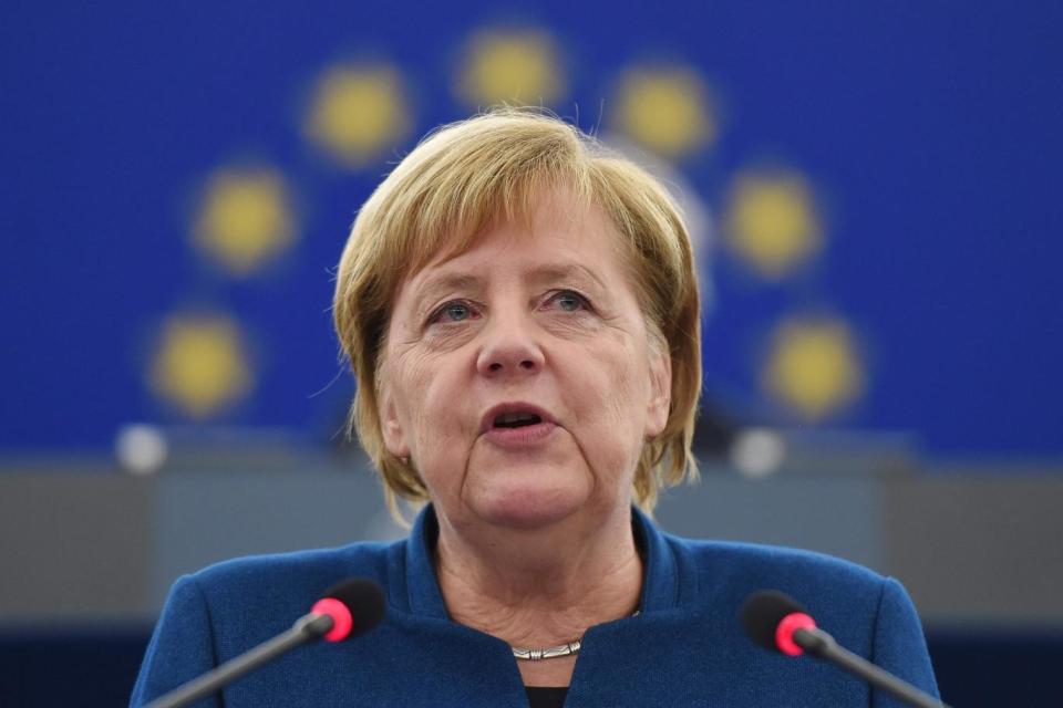 Germany's Chancellor Angela Merkel speaks at the European Parliament in Strasbourg (AFP/Getty Images)