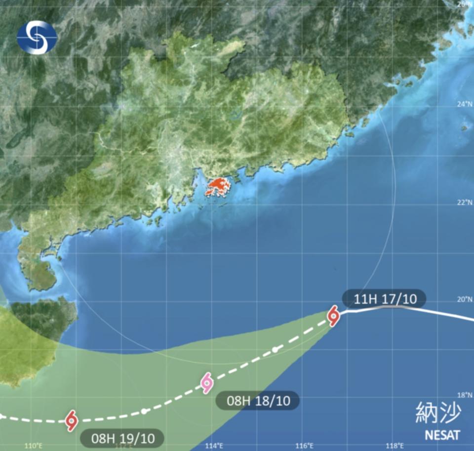 颱風 納沙 在香港時間 2022 年 10 月 17 日 11 時的最新資料